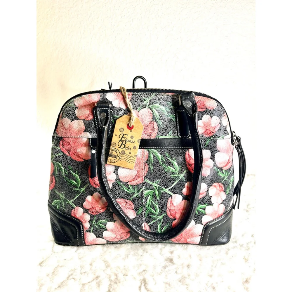 Firenze Bella Italian Leather Dome Handbag with Crossbody Strap